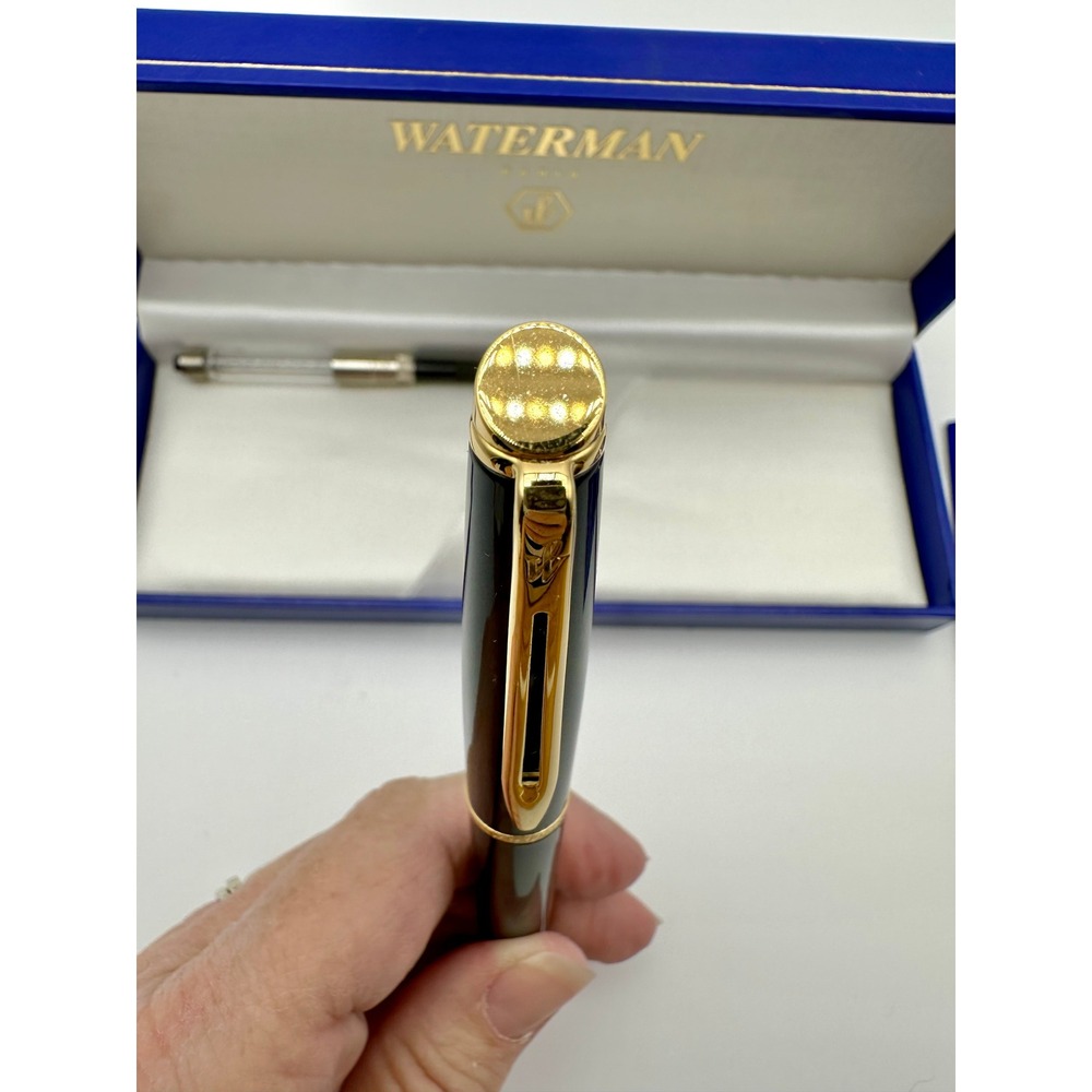 Waterman Hemisphere Fountain Pen Slim Black Gold Med Nib Vintage 80s - Picture 6 of 8